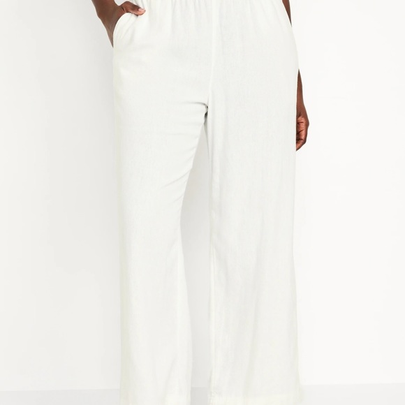 NWT OLD NAVY High-Waisted Linen-Blend Wide-Leg Pants Color: White Lili… - Picture 5 of 7